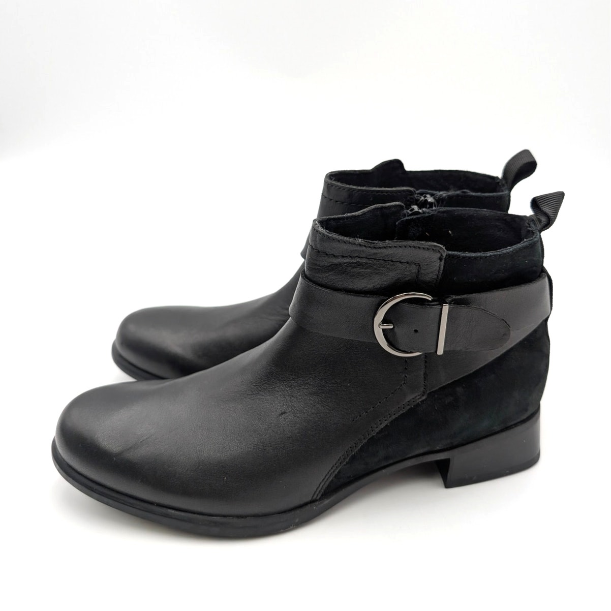 Munro Chestnut Leather Ankle Boots Women's Buckle Strap Black Size Us8.5n Eu39